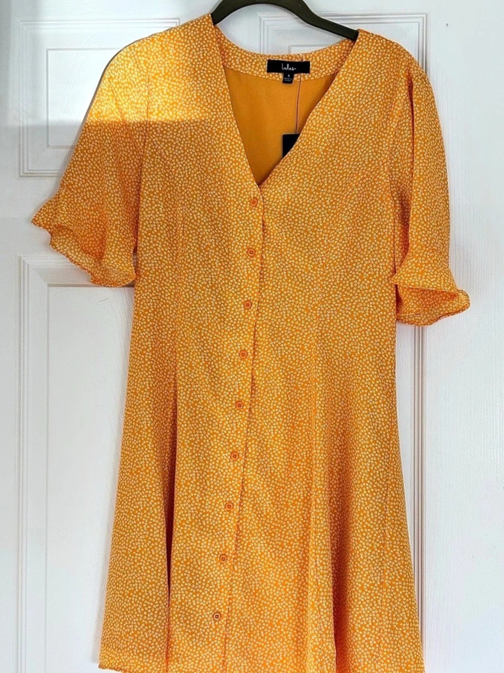 Lulus Mustard Yellow Floral Print Button-Up Dress